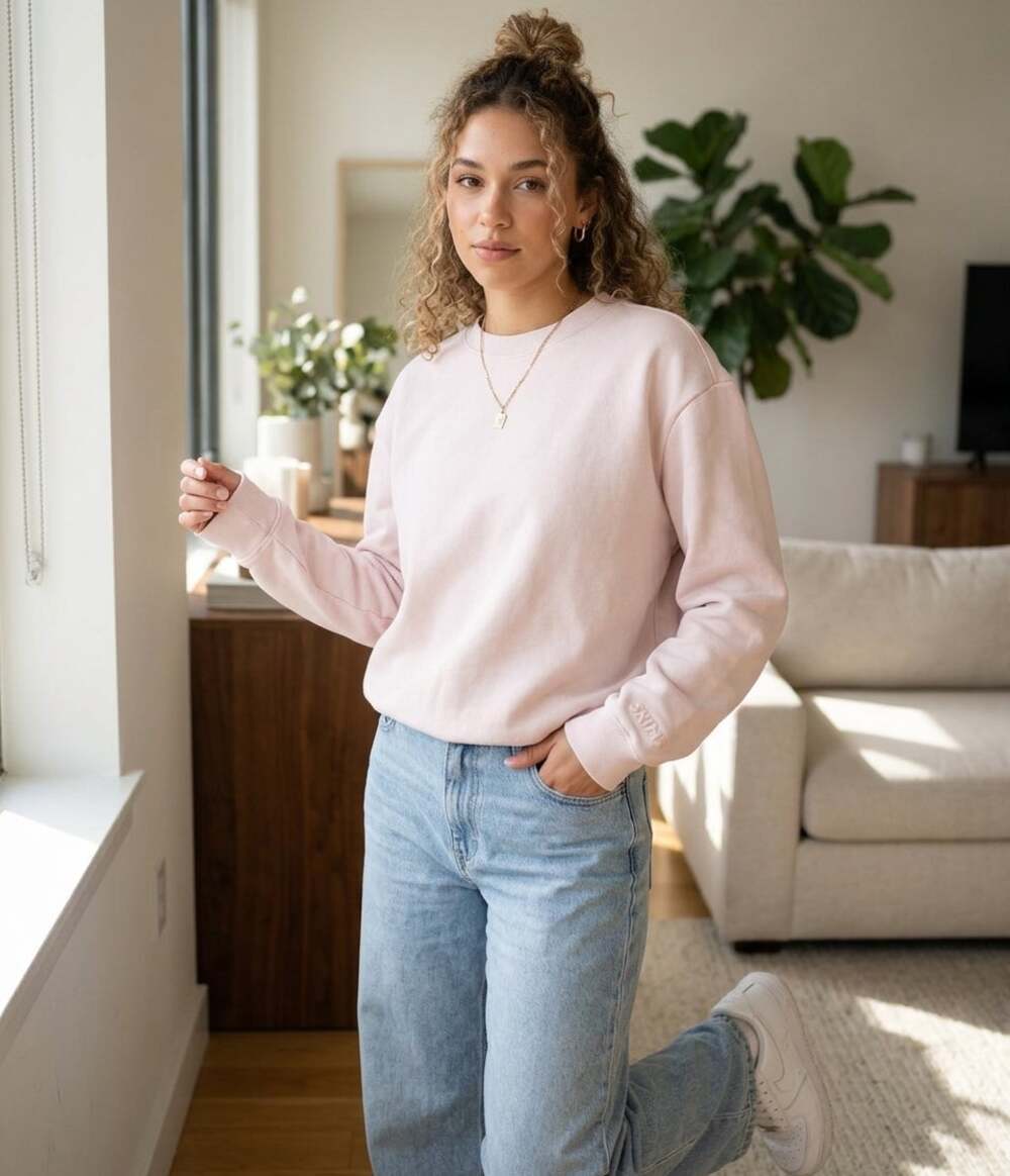 SKIMS Light Pink Cotton Fleece Classic Crewneck Sweatshirt Pastel Soft Girl M